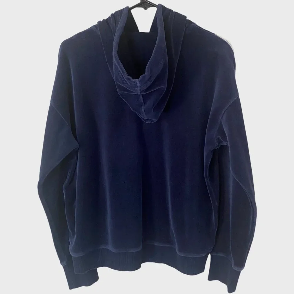 Y2K Tommy Hilfiger Sport Velour Chevron Hoodie Sweatshirt Blue Women's Medium - Picture 3 of 13